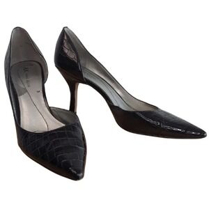 Anne Klein Women's 9.5 Black Vegan Patent Leather Alligator Texture High Heels